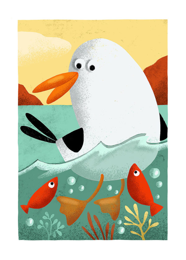 la mouette et les poissons